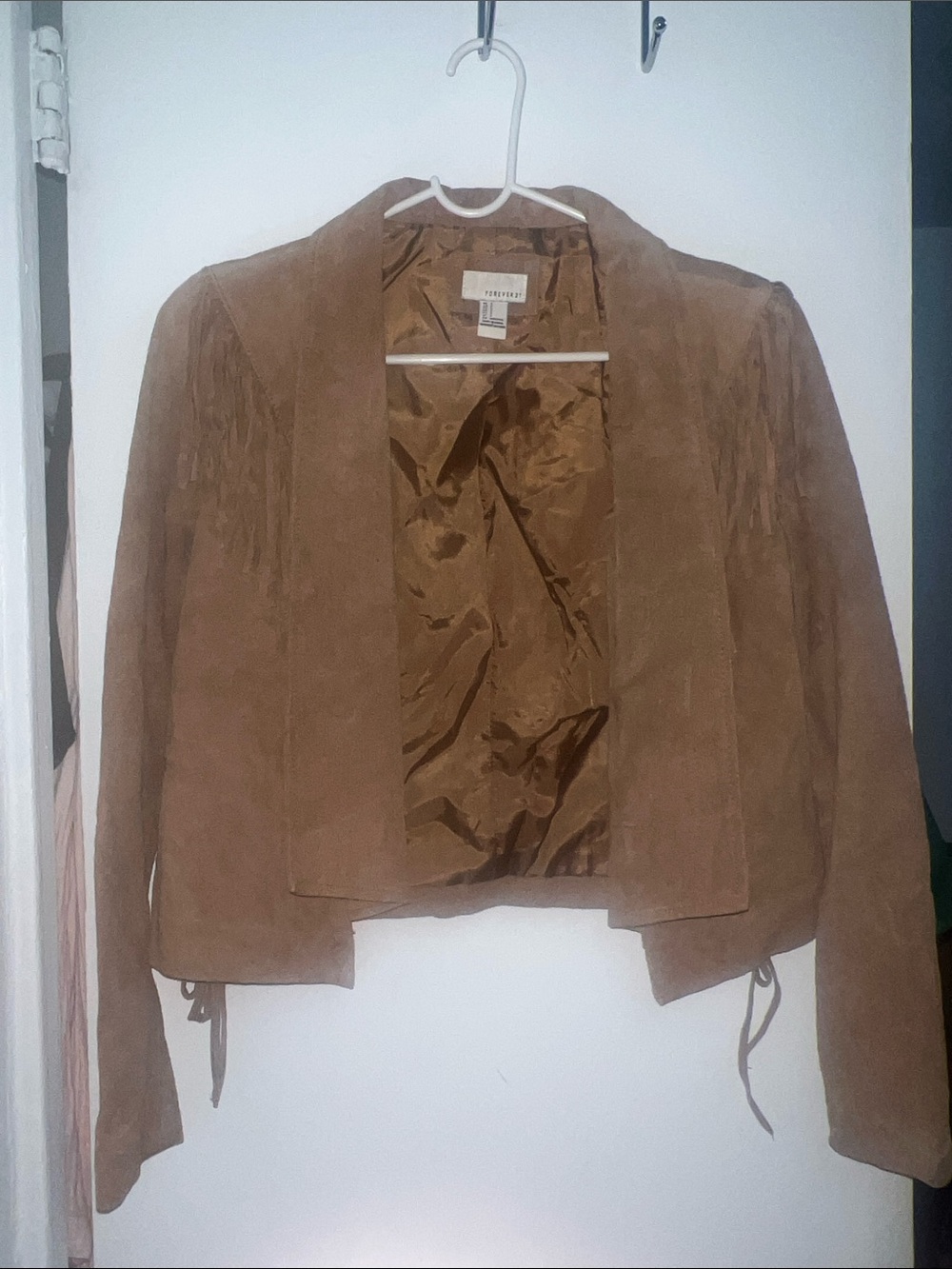 Forever 21 Brown Suede Fringe Open Jacket